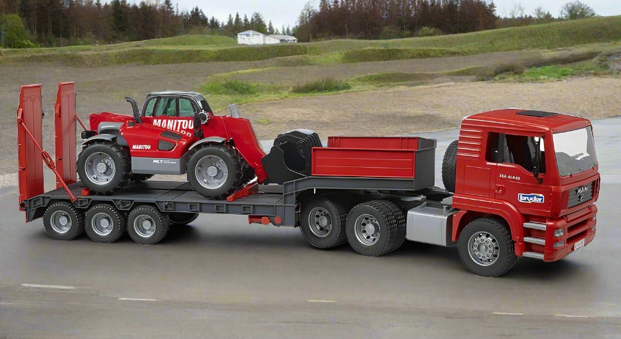 B02774 Bruder MAN TGA Lorry with Low Loader and Manitou MT633 Telehandler