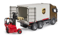 Load image into Gallery viewer, B03582 Bruder Scania Super 560R UPS logistics truck with truck-mounted forklift