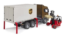 Load image into Gallery viewer, B03582 Bruder Scania Super 560R UPS logistics truck with truck-mounted forklift
