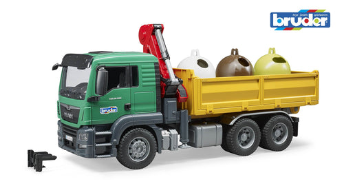 B03753 BRUDER MAN TGS TRUCK AND RECYCLING CONTAINERS
