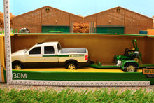 Load image into Gallery viewer, ERT45520 Ertl 1:32 Scale John Deere Pickup Truck with Utility trailer and JD Lawn Mower
