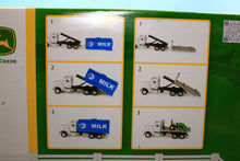 Load image into Gallery viewer, ERT47496 Ertl 1:32 Scale Peterbilt Milk Tanker Lorry with 'switch and load' flatbed and compact John Deere Tractor