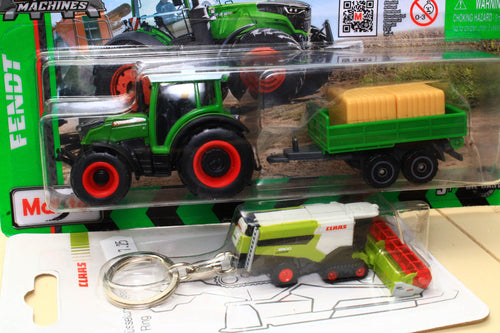 EX-DISPLAY Masito 1:64 Scale Fendt tractor and trailer plus UH Claas combine keyring