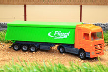 Load image into Gallery viewer, 1796 Siku 187 Scale Mercedes Articulated Lorry With Fliegl Tipping Body Tractors And Machinery (1:87
