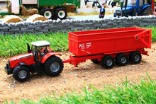 Load image into Gallery viewer, 1844 SIKU 187 SCALE MASSEY FERGUSON TRACTOR WITH TRIPLE AXLE TIPPING TRAILER