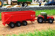 Load image into Gallery viewer, 1844 SIKU 187 SCALE MASSEY FERGUSON TRACTOR WITH TRIPLE AXLE TIPPING TRAILER
