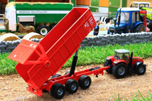 Load image into Gallery viewer, 1844 SIKU 187 SCALE MASSEY FERGUSON TRACTOR WITH TRIPLE AXLE TIPPING TRAILER