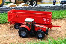 Load image into Gallery viewer, 1844 SIKU 187 SCALE MASSEY FERGUSON TRACTOR WITH TRIPLE AXLE TIPPING TRAILER