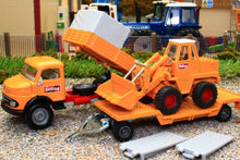 Load image into Gallery viewer, 4117 SIKU 1:50 SCALE MERCEDES BENZ 710 TIPPER TRUCK WITH KRAMER 411 LOADER AND LOW LOADER TRAILER
