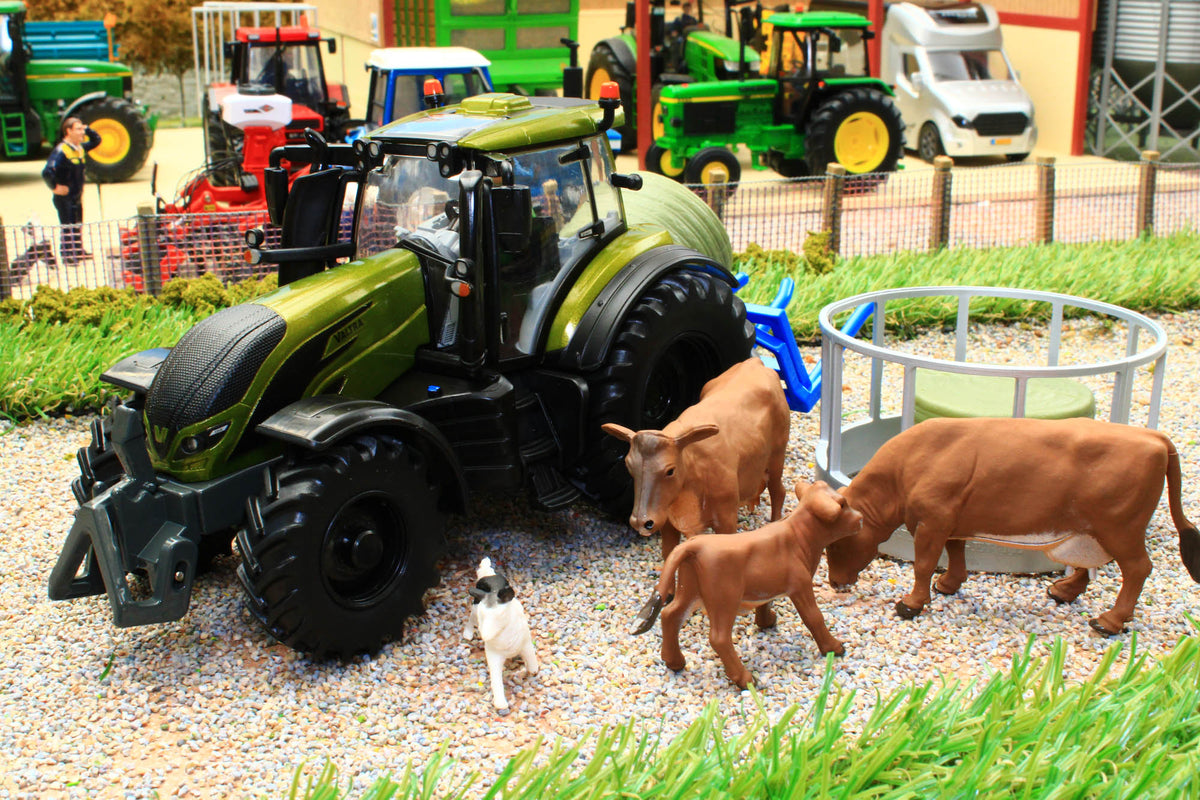 43323 Britains Olive Green Valtra Playset inc. Bale Lifter and Cow