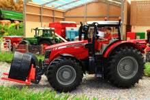 Load image into Gallery viewer, 8614 SIKU MASSEY FERGUSON 8680 DYNASHIFT 4WD TRACTOR WITH DRIVER AND FRONT MOUNTED ROUND BALE LIFTER