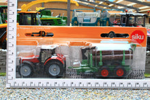 Load image into Gallery viewer, 1134 Siku Small Scale Massey Ferguson Tractor with Forestry Trailer