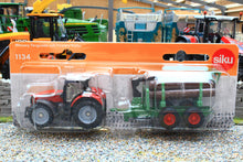 Load image into Gallery viewer, 1134 Siku Small Scale Massey Ferguson Tractor with Forestry Trailer