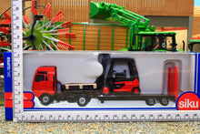 Load image into Gallery viewer, 1763 Siku Small Scale MAN low loader lorry with Linde forklift truck