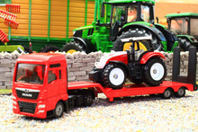 Load image into Gallery viewer, 1764 Siku Small Scale MAN low loader lorry with Steyr tractor