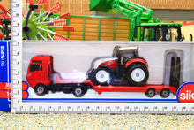 Load image into Gallery viewer, 1764 Siku Small Scale MAN low loader lorry with Steyr tractor