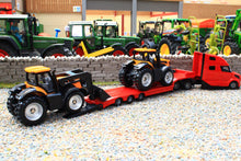 Load image into Gallery viewer, 1785 Siku Small Scale Volvo articulated Low Loader Lorry with JCB Fastracs