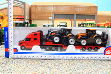 Load image into Gallery viewer, 1785 Siku Small Scale Volvo articulated Low Loader Lorry with JCB Fastracs