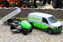 Load image into Gallery viewer, 2005 Siku 1:50 Scale VW T6 Transporter Van with trailer and Lawn Tractor