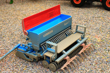 Load image into Gallery viewer, Siku Lemken Saphir 7 seed drill model in blue and red with a weathered finish, rollers, coulters and loading platform for 1 32 scale farm layouts