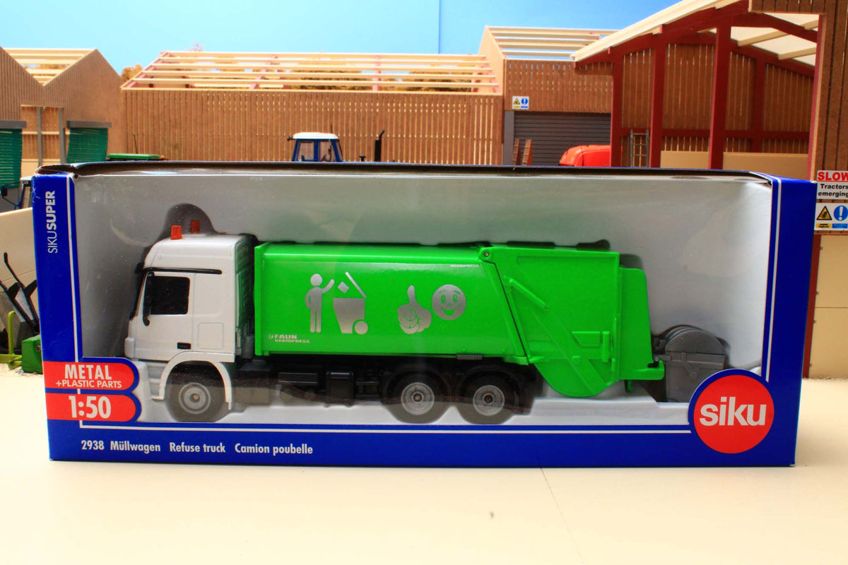 2938 Siku 1:50 Scale Mercedes Actros Refuse Truck With Wheelie Bin BOX ...