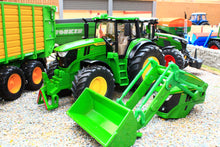 Load image into Gallery viewer, Siku 1:32 scale John Deere tractor with detachable front loader and bucket displayed alongside miniature farm machinery models