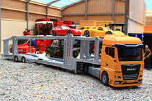 Load image into Gallery viewer, 3944 Siku 1:50 Scale MAN Articulated Car Transporter with 2 sports cars