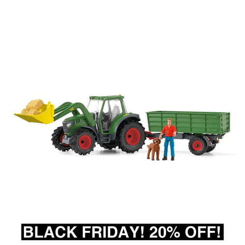 SL42608 Schleich Tractor with Trailer, Figure and Dog