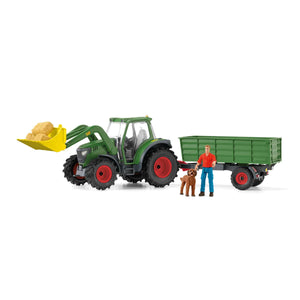 SL42608 Schleich Tractor with Trailer, Figure and Dog