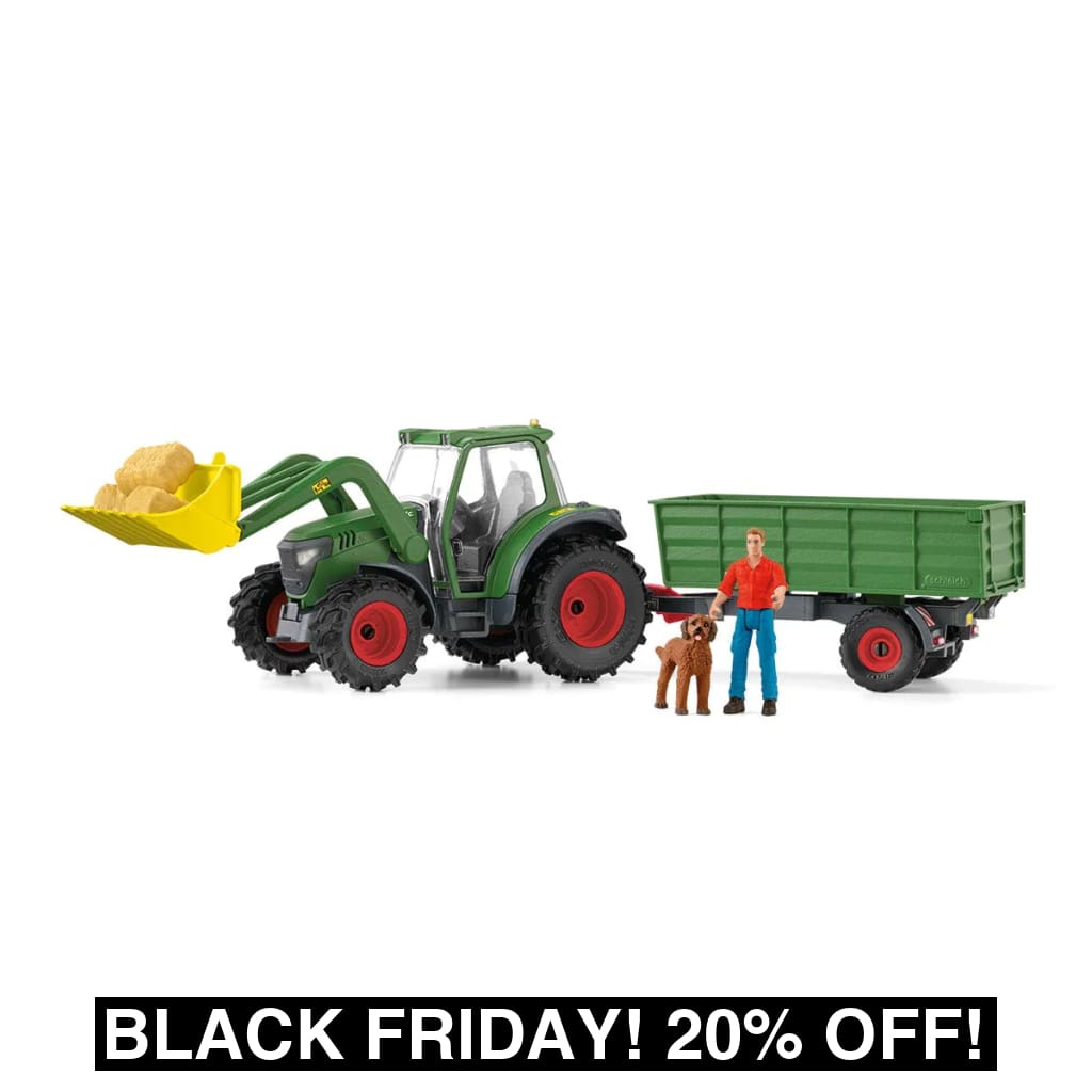 SL42608 Schleich Tractor with Trailer, Figure and Dog