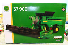 Load image into Gallery viewer, Britains John Deere S7 900 tracked combine harvester model in green packaging with wide cutting header shown in detailed 1:32 scale