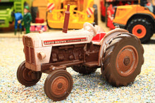 Load image into Gallery viewer, Weathered Britains David Brown 990 2WD Selectamatic tractor model in brown and cream finish on a miniature farm diorama 1:32 scale collectible
