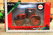 Load image into Gallery viewer, Britains weathered Kubota M7.154 4WD tractor model in red 1:32 scale packaging, a collectible diecast farm tractor for agricultural layouts