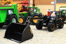 Load image into Gallery viewer, Britains 1:32 scale black JCB 542-70 AgriPro Loadall model with front bucket shown in a farm machinery diorama