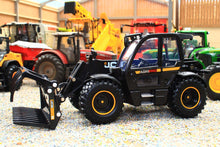 Load image into Gallery viewer, Britains 1:32 scale black JCB AgriPro Loadall model with front bucket displayed among other farm machinery collectible model telehandler