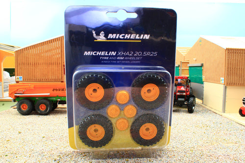 AT3200124 AT Collections Michelin 1:32 Scale 205 R25 XHA2 Tyres with yellow rims and hubs
