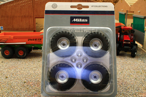 AT3200128 AT Collections 1:32 Scale Mitas Agriterra 03 680 60 R305 Tyres on Silver Rims and Hubs