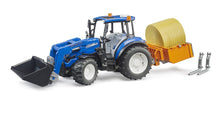 Load image into Gallery viewer, B02187 Bruder New Holland T5.120 with front loader, load box, forks and round bales