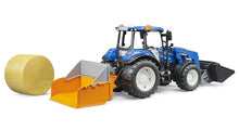 Load image into Gallery viewer, B02187 Bruder New Holland T5.120 with front loader, load box, forks and round bales