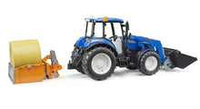 Load image into Gallery viewer, B02187 Bruder New Holland T5.120 with front loader, load box, forks and round bales