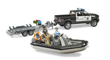 Load image into Gallery viewer, B02507 Bruder RAM 2500 Police Pick-up and Boat with Policeman and Diver