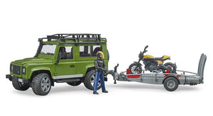 B02589 Bruder Land Rover Defender With Trailer Scrambler Ducati Full Throttle And Driver Tractors