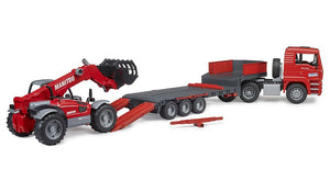 B02774 Bruder MAN TGA Lorry with Low Loader and Manitou MT633 Telehandler