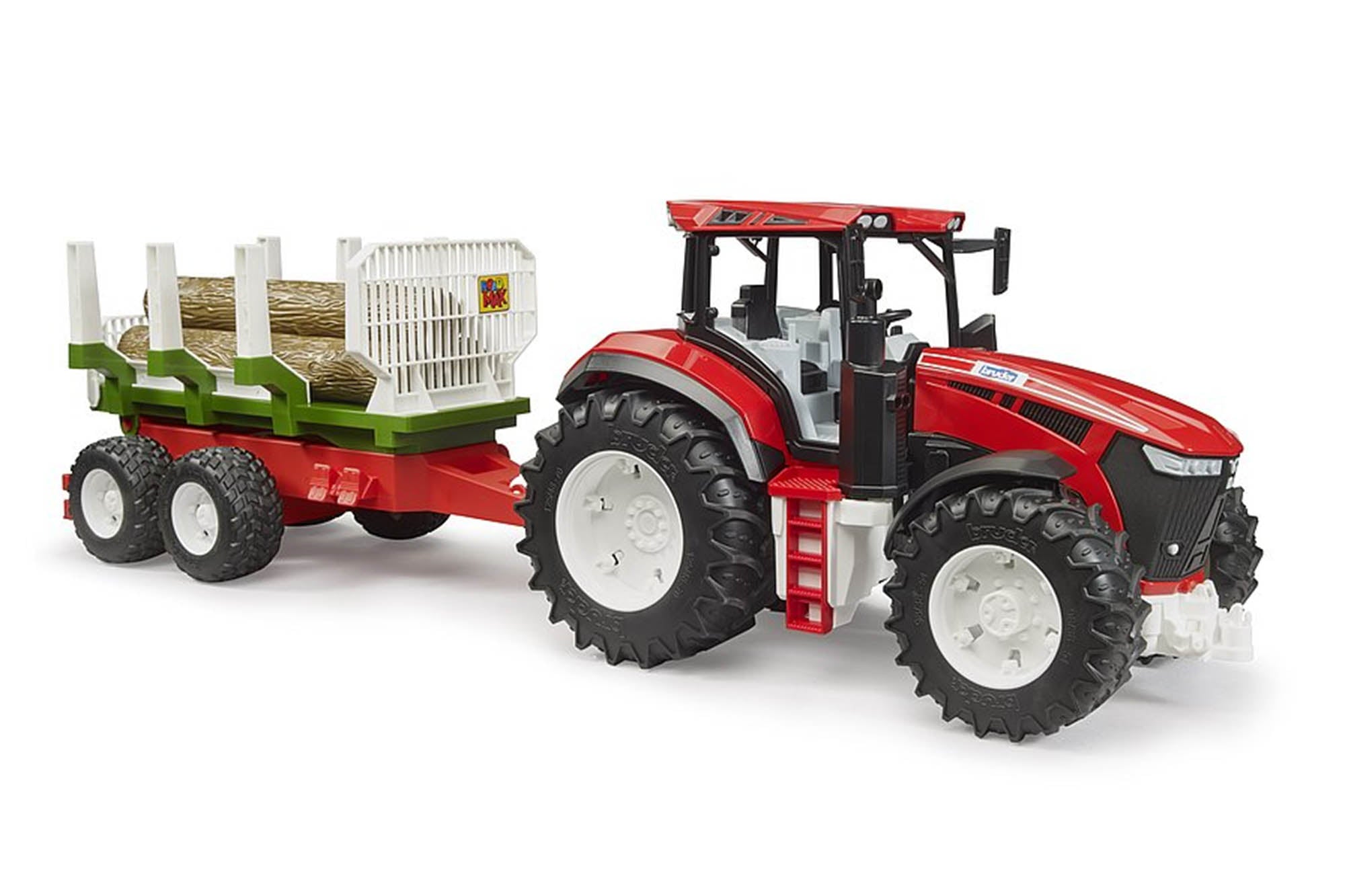 B03453 Bruder ROADMAX Tractor with Forwarding Trailer and 3 tree trunk ...