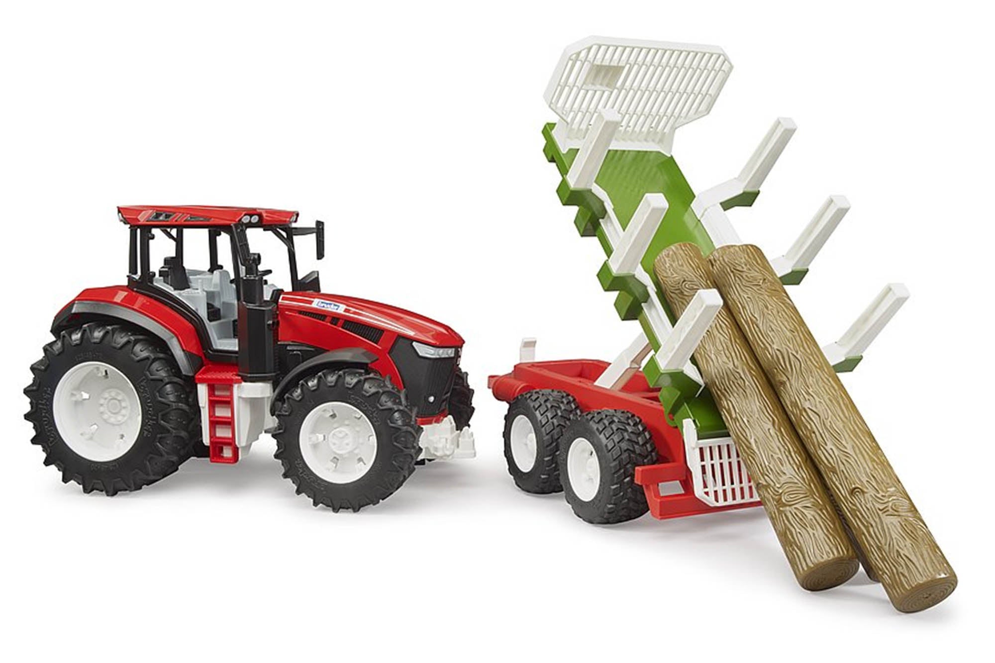 B03453 Bruder ROADMAX Tractor with Forwarding Trailer and 3 tree trunk ...