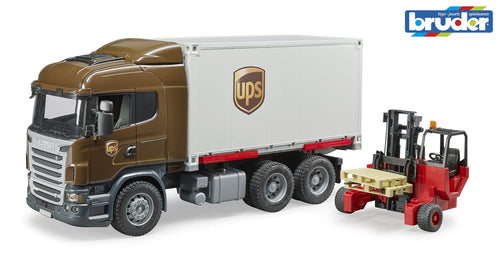 B03581 BRUDER SCANIA R-SERIES UPS TRUCK AND FORK LIFT
