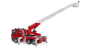 B03591 Bruder Scania Super 560R fire brigade with turntable ladder, water pump and light & sound module