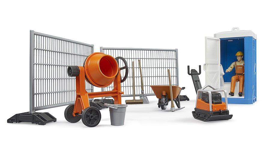 thumbnail interactive-video image 1 of Bruder 62008 Bworld Construction Set With MAN Cement Mixer & Wheelbarrow – 1:16 Scale 1 of 6