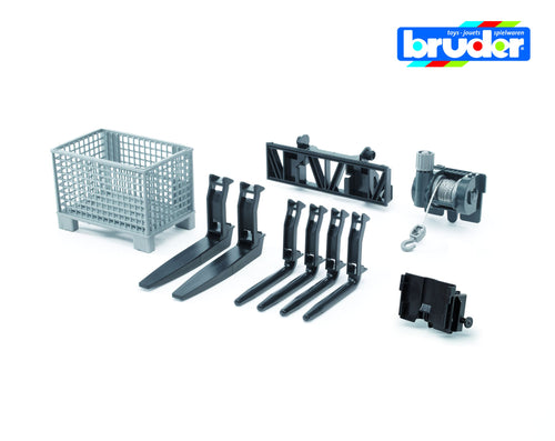 B02318 BRUDER PALLET CAGE, FRONT LOADER FORK ATTACHMENT AND WINCH