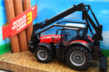 Load image into Gallery viewer, BUR31672 BURAGO 1:50 Scale Massey Ferguson 4WD Forestry Tractor with log crane and logs